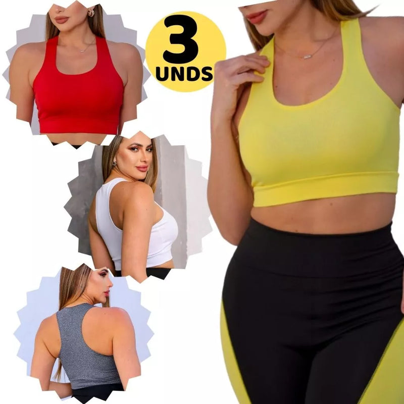 Kit 3 Top Academia Musculação Para Fitness Casual Praia Treino