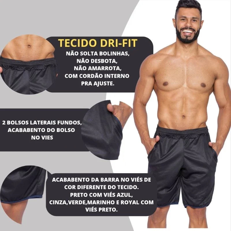 Kit 3 Bermudas Masculinas Street Fitness para Atividade Física e Academia